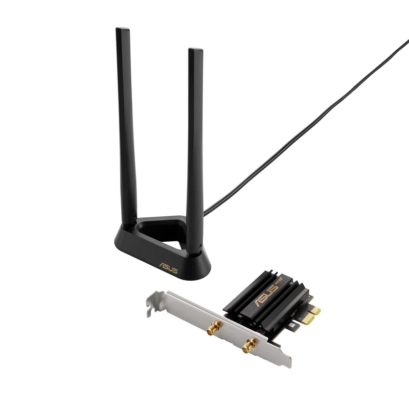 ASUS WiFi 6E + Bluetooth 5.2 PCI-E Expansion Card (PCE-AXE58BT) - Supports 6GHz Band, WPA3, 160MHz, WPA3 Network Security, OFDMA and MU-MIMO, External Antenna, Magnetic Base, Ultra Low Latency WiFi 6E | BT5.2