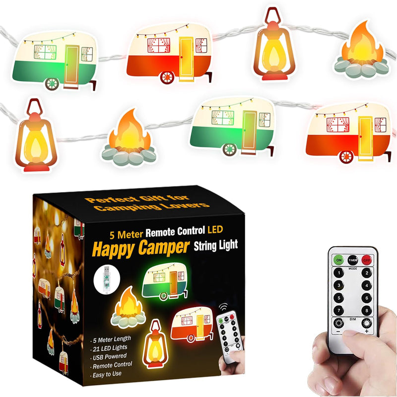 Camper String Lights RV Party Lights,16.5 ft USB Operated Lights 21 Led with Remote&Timer,Travel Trailer Party Lights Happy Camper Gifts for RV Awnings,Camping, Birthday Party
