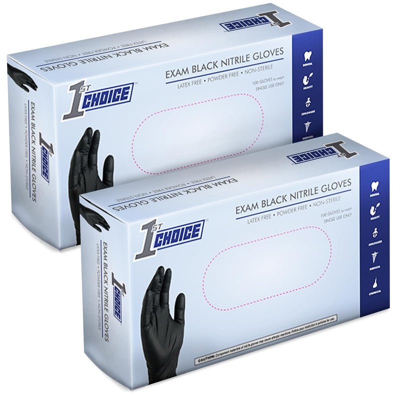 1st Choice Black Nitrile Exam Gloves 4 Mil, Latex Free Disposable Nitrile Medical, Food Safe for Cooking, Cleaning, Salon Use Large 2 Boxes of 100