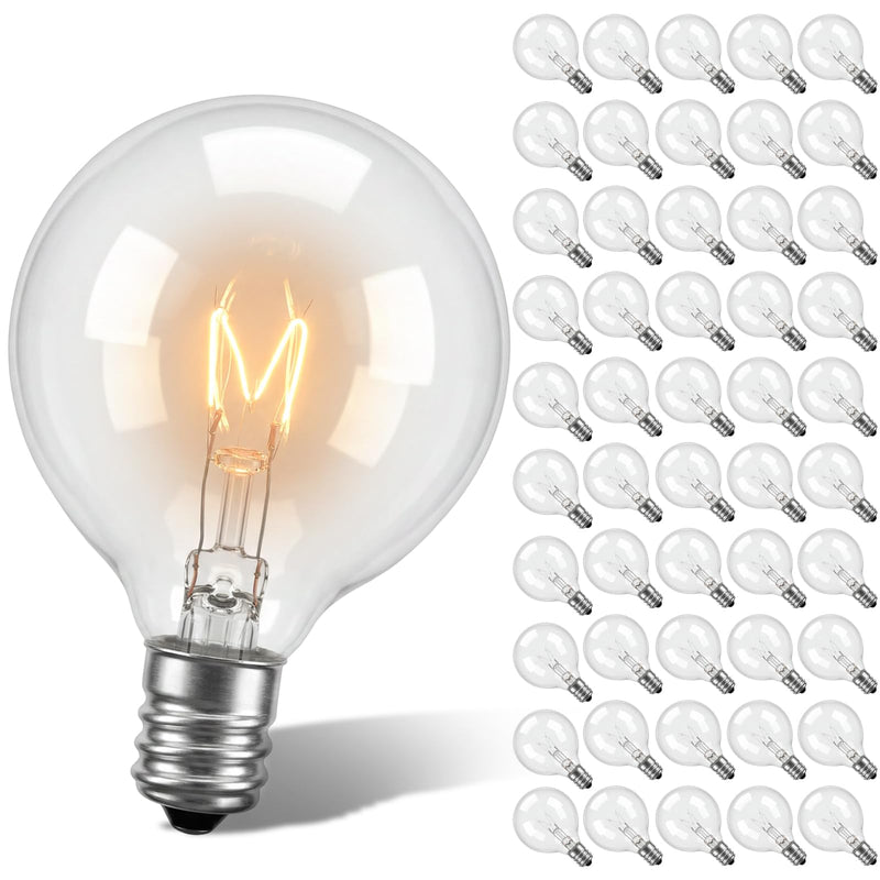 SUNSGNE G40 Replacement Light Bulbs, 5 Watt Clear Bulbs 1.5 Inch Globe Light Bulbs for Indoor Outdoor String Lights Replacement, Fits E12/C7 Screw Base Socket, 50 Pack Clear-50 Count