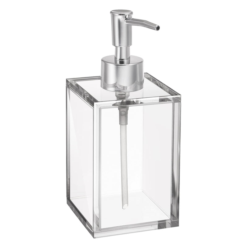 Clear Acrylic Refillable Liquid Hand Soap Dispenser with Rust Proof Stainless Steel Pump, Modern Square Bathroom Vanity Soap Dispenser | 12 oz, 1 Pack Clear 1 Pack / Soap Dispenser