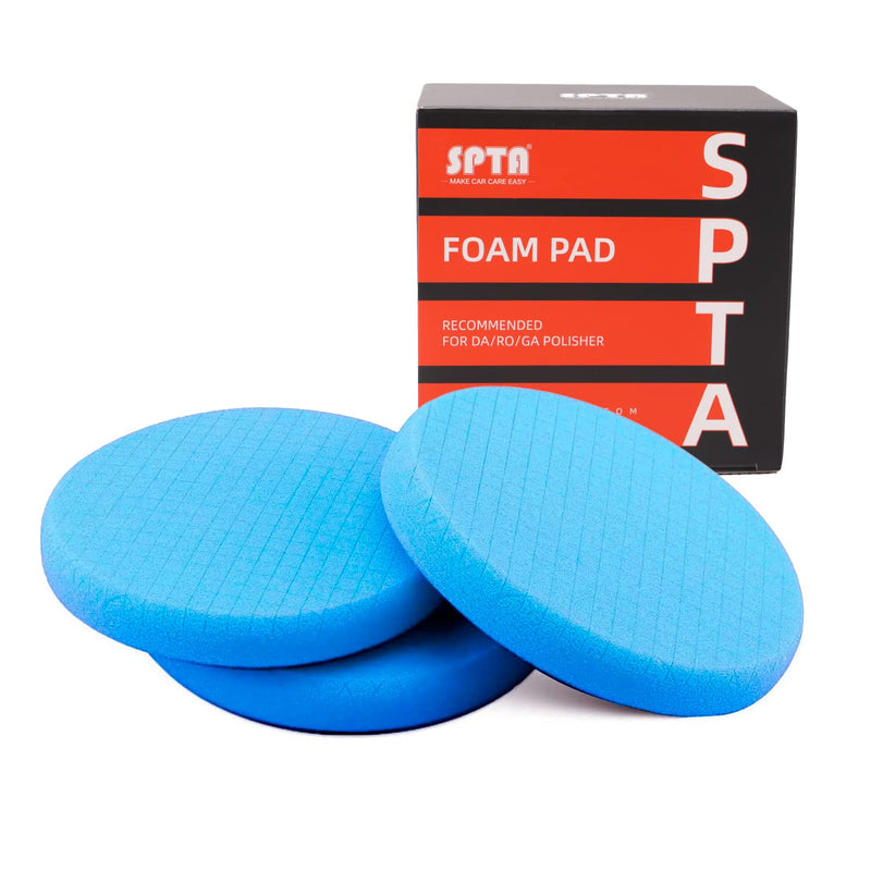 Blue Polish Pad, Buffing Polishing Pads, SPTA 3Pcs 6.5 Inch Face for 6 Inch 150mm Backing Plate Compound Buffing Sponge Pads for Car Buffer Polisher Compounding, Polishing and Waxing -FPTSS6B-3 6.5inch 3Pcs Blue T40 Polish