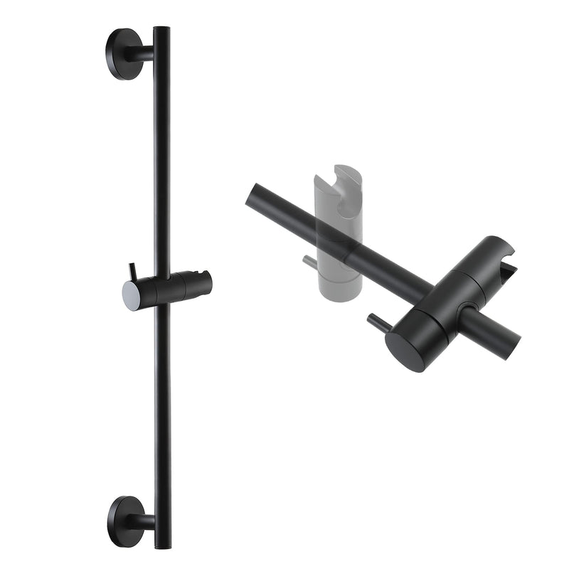 SKOWLL Adjustable Slide Bar 26 Inch Shower Silde Bar No Drill, Stainless Steel Shower Slide Bar with Handheld Shower Head Holder, Wall Mount Sliding Shower Bar for Bathrooms, Outdoors, Matte Black