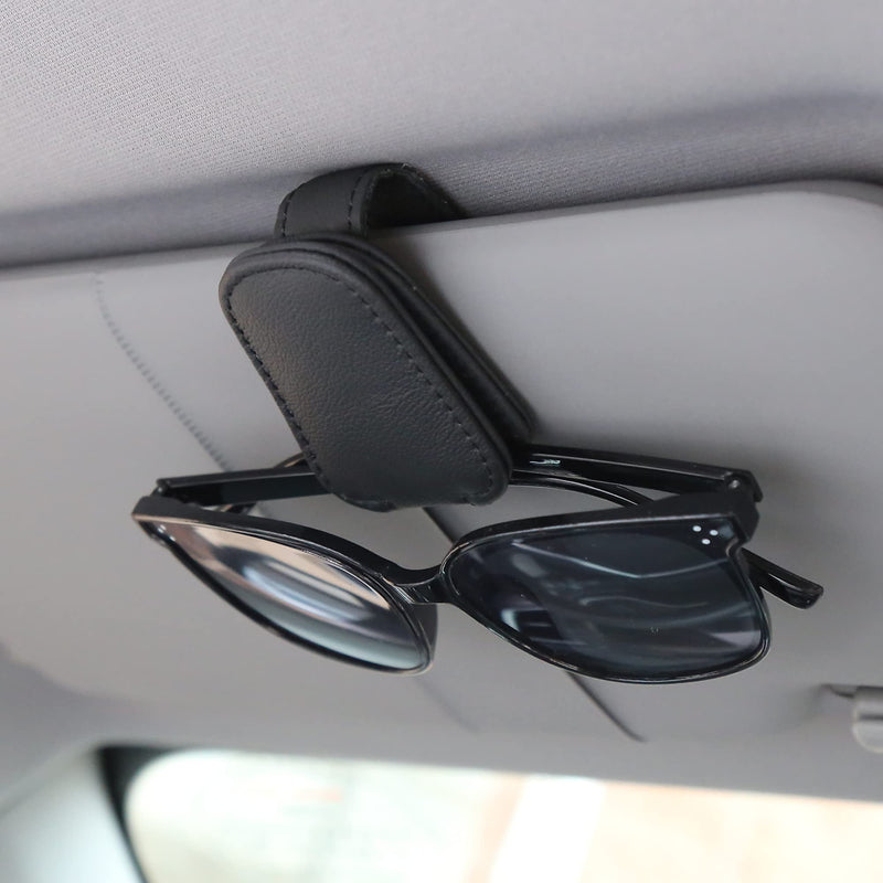 KIWEN Sunglasses Holders for Car Visor, Magnetic Leather Glasses Eyeglass Clip for Car, Ticket Card Clip Sunglasses Mount, Car Visor Accessories Gadgets (1, Black) 1