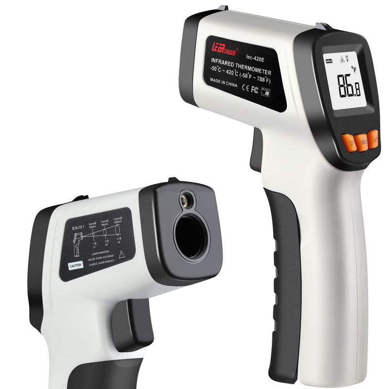 Infrared Thermometer, LEERCHUANG Digital Temperature Gun for Pizza Oven, Non-Contact Laser Thermometer Gun W Adjustable Emissivity for Cooking/Industrial, -58°F ~ 788°F (-50°C ~ 420°C), Gray 788°F-Gray