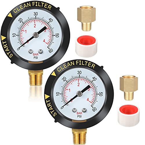  [AUSTRALIA] - Weewooday 2 Pcs Pool Filter Pressure Gauge 0-60 PSI, 2" 1/4" NPT Brass