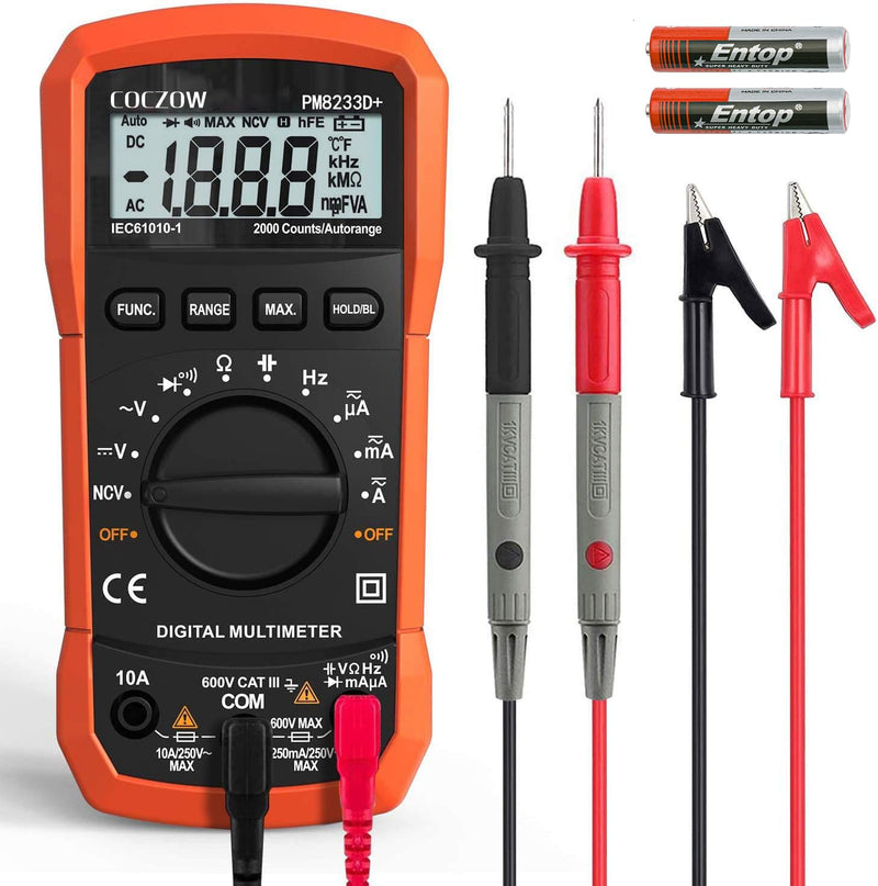 Digital Multimeter,Multimeter Tester, High Sensitivity Voltmeter Ammeter Ohmmeter NCV Circuit Checker Measures AC/DC Voltage,AC/DC Current, Resistance, Diodes, Continuity, Transistor (Black) Black