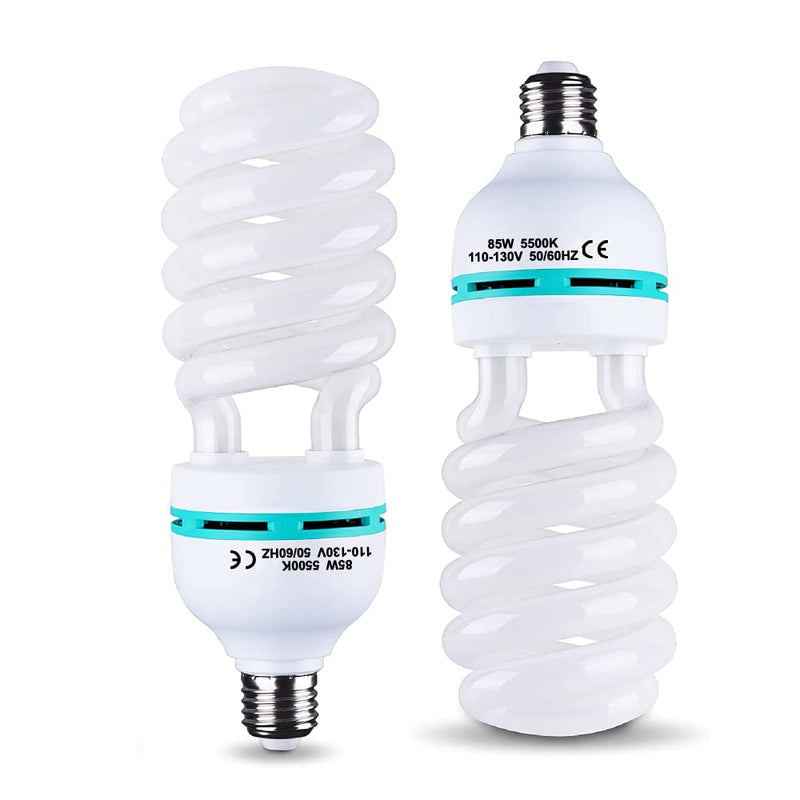 2Pcs 85W Light Bulb 5500K CFL Roas Daylight Spiral Softbox Lighting Kit Bulb in E27/E26 Socket for Photography Photo Box