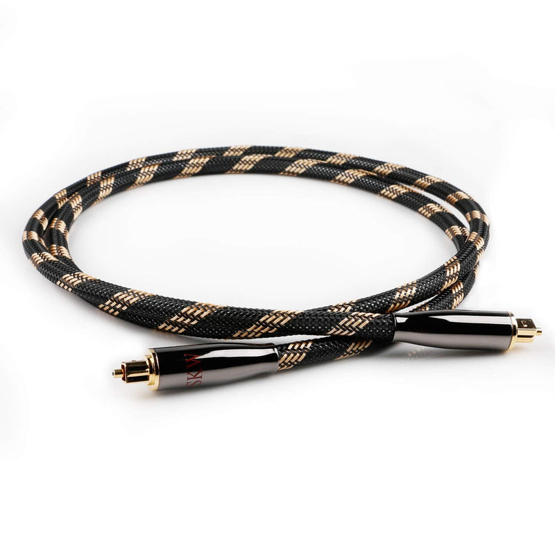 SKW Optical Digital Audio Toslink Cable Home Theater Fiber Optic Male to Male Gold Plated S/PDIF Cables - Copper Connectors, High-Reinforced Transparent Polymer Core, Nylon Braided 16.4ft(5M) 16.4ft (5 m) Black
