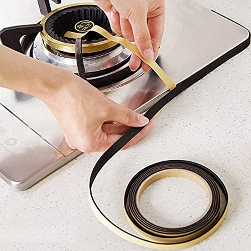 Kitchen Self Sealing Adhesive Tape Dust Waterproof Sealing Strip Caulk Trim Stripe Closed Cell Seal Mounting Tape for Bathroom Shower Tub Toilet Window Kitchen Sink Sealing (1PC) (Black) (Black) Black
