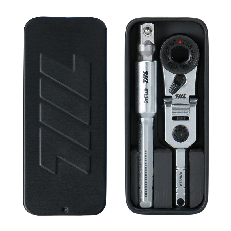 711L EDC Flex Head Ratchet Wrench with T-Handle, 1/4 Inch Mini Ratchet Tool with Socket Extension and Keyring Hole for Everyday Carry With Keyring Hole
