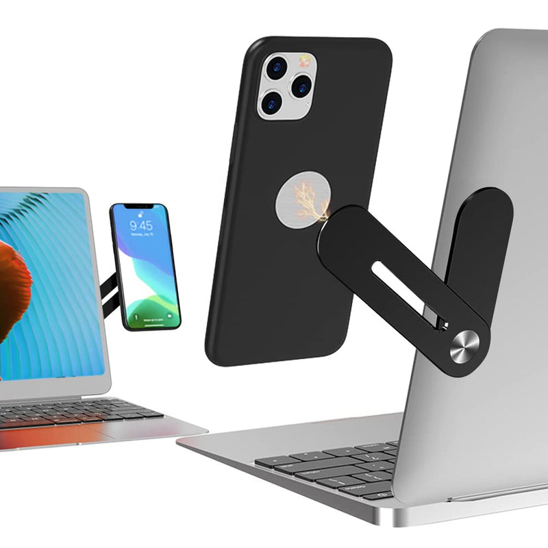 DK177 Laptop Phone Holder, Laptop or Desktop Monitor Side Mount Phone Holder, Slim Portable Foldable Smartphone Stand, Computer Monitor Expansion Bracket, Compatible with Any Phone, Black