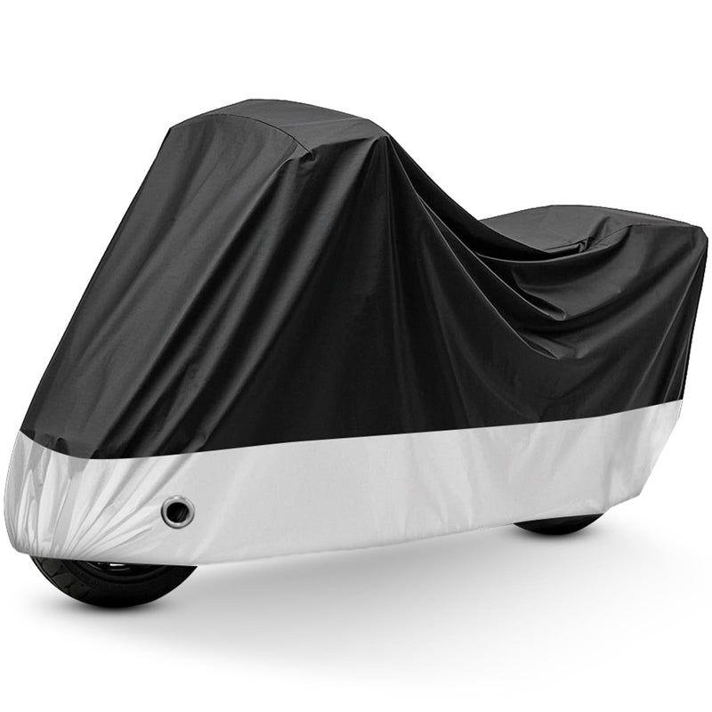 Motorcycle Cover Black All Season Waterproof Sun Outdoor Protection, Fits up to 91" Motorcycle Vehicle Cover (L Large & Lockholes & Storage Bag) 91"