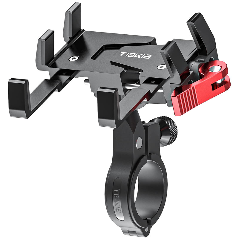 Tiakia Bike Phone Mount Holder, Aluminum Motorcycle Phone Mount, Handlebar Mounted Cell Phone Holder for Bike, 360° Rotation, Universal Bicycle Phone Mount for 4.5-7 Inch Phones Black Red