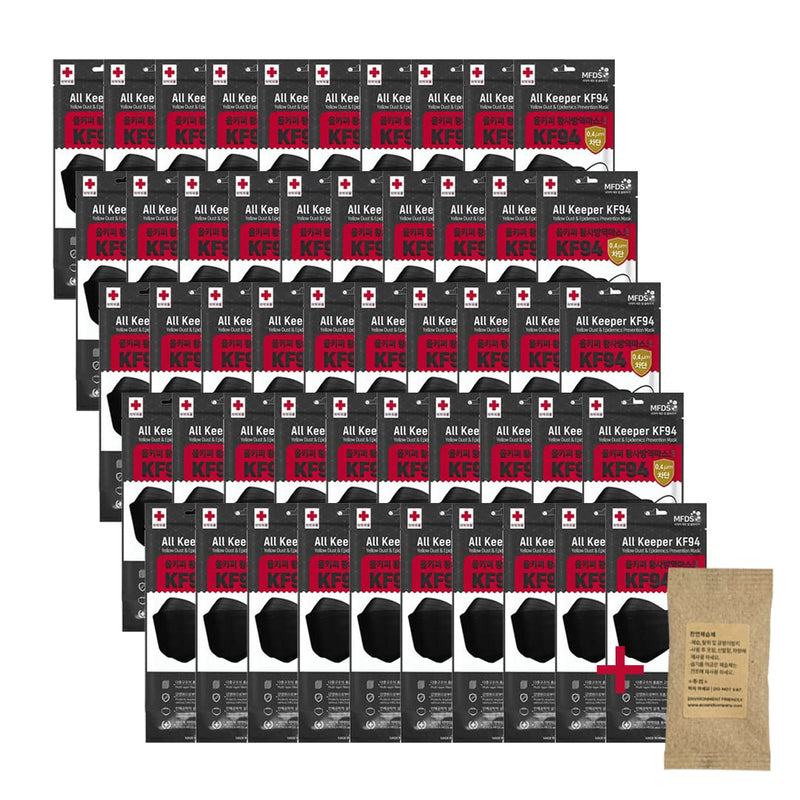 FIXPIX [10 Pack] Black All Keeper KF94 Face Safety Masks 4-Layers Filter Protection with Natural Dehumidifier 50