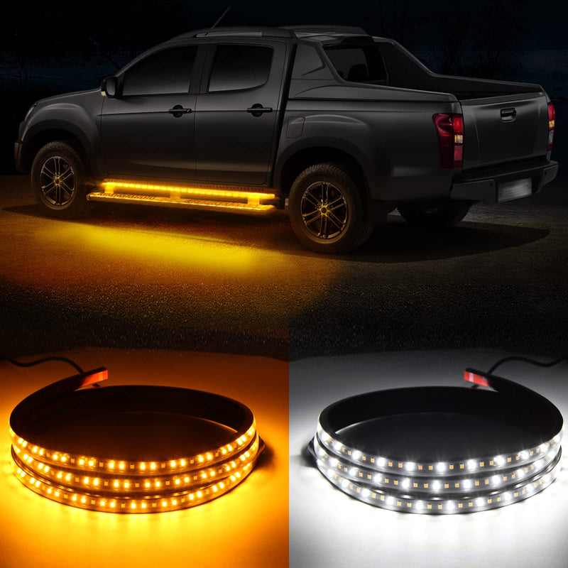 2PCS 70 Inch LED Running Board Light 12V LED Side Marker Light with Sequential Amber Turn Signal Light &White Courtesy Light,216 LEDs Running Board Strip Light for Trucks Cars Vehicle