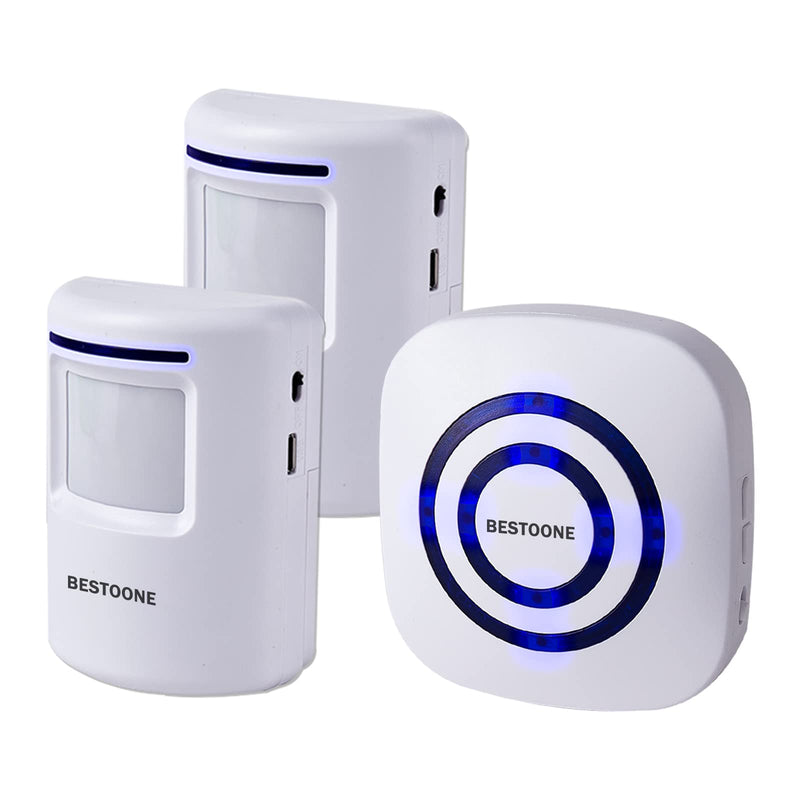 Motion Sensor Alarm, Long Range Wireless Driveway Alarm, Indoor Home Security System Electric Doorbells, 2 Motion Detector and 1 Alarm, 38 Chime Tunes, LED Indicator 1 alarm + 2 detector