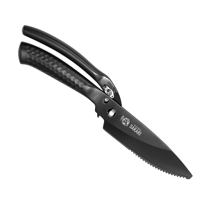 MITSUMOTO SAKARI 10 inch Japanese Kitchen Scissorss, Black Titanium Plating Kitchen Shears Heavy Duty, Multipurpose Alloy Steel Poultry Shears for Chicken, Meat, Bone & Fish