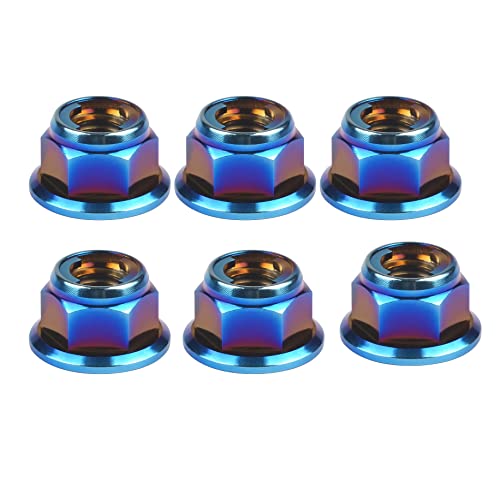Titanium Flanged Head Metal Lock Nut M12 Pitch 1.25mm, Burning Blue