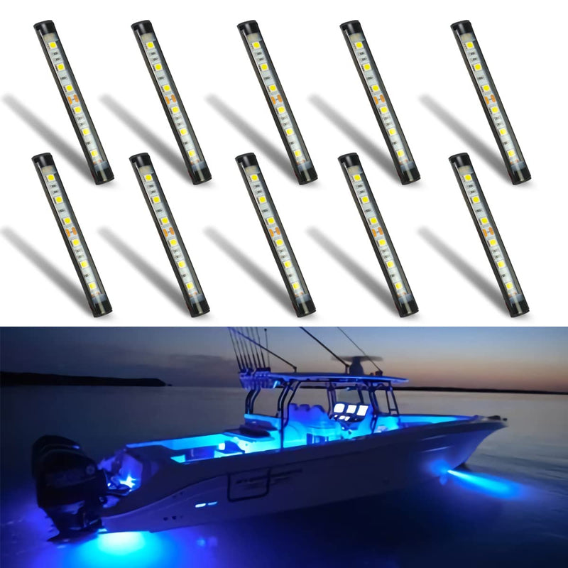 Boaton Marine Led Night Fishing, Boat Interior Courtesy Lights, No Drilling Install, Blue 10Pcs Blue