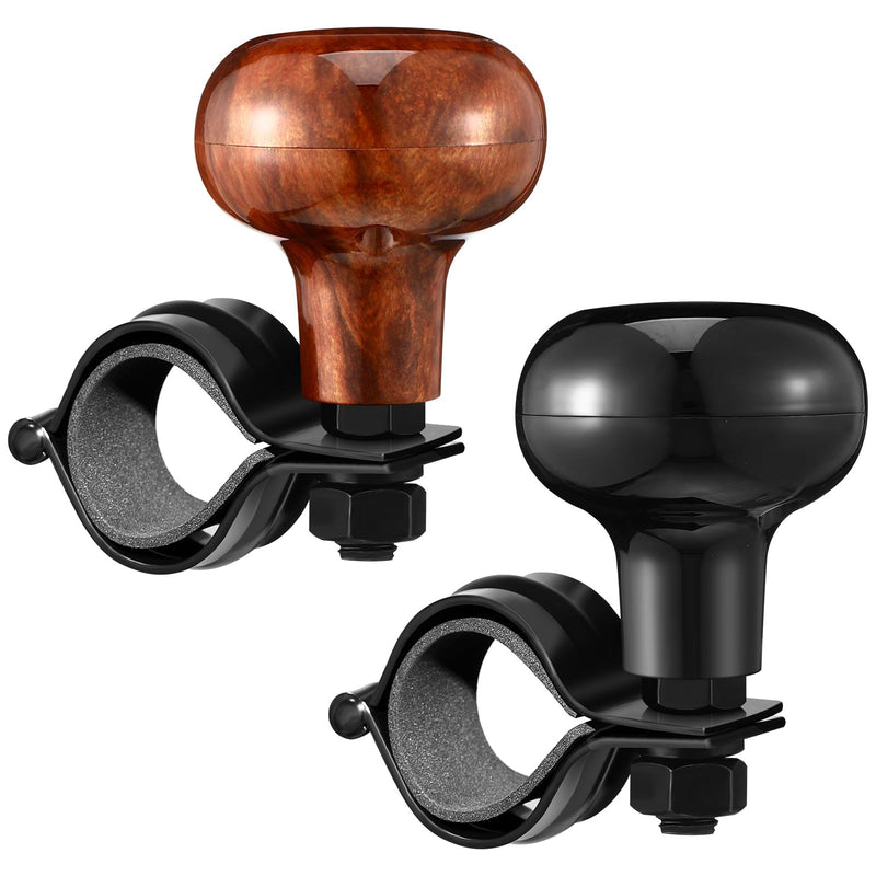 Tallew 2 Pieces Steering Wheel Knob Spinner Suicide Knobs Steering Wheel 360 Degrees Rotation Tractor Accessories for Cars, Trucks, Tractors, Boats(Black and Brown) Black and Brown