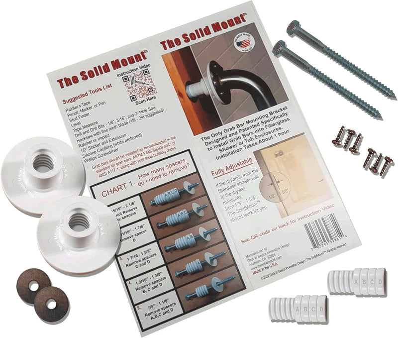 Grab Bar Mounting Kit for Fiberglass Showers – One-Piece Adjustable Spacer System – Prevents Rotation & Uneven Compression – Precision Trim Fit for Stud Anchoring – Grab Bar Not Included - Made in USA