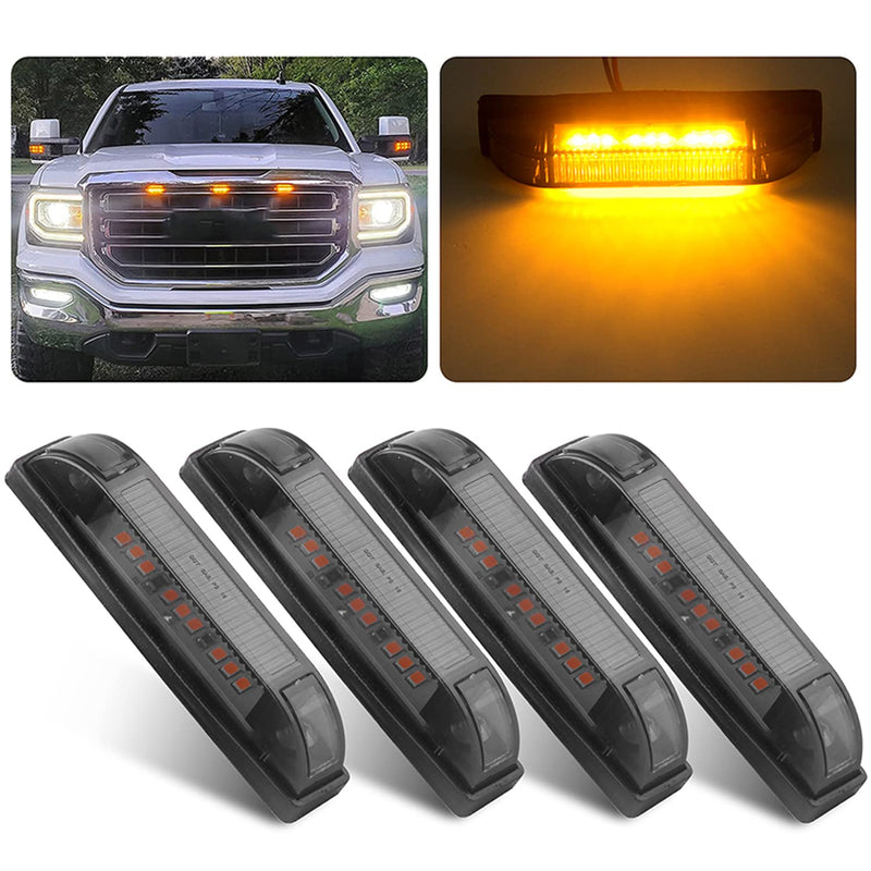  [AUSTRALIA] - Smoked Amber LED Front Grille Marker Lights Kit, 4Pcs 4 Inch Amber Full LED Center Grille Running/Position Lights Sealed 9 LEDs Compatible with Tacoma/4Runner/ Tundra/Silverado Grill Marker Lights