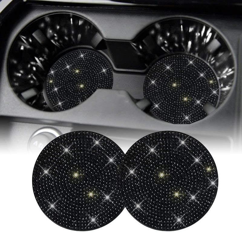 SINGARO Bling Cup Holder Coasters for Car, 2PCS Universal Non-Slip Cup Holder, Embedded Decorative Coasters, Shiny Crystal Car Interior Accessories Gifts for Women (Black) Black