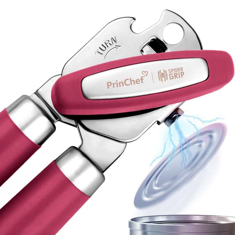 Can Opener, No-Trouble-Lid-Lift Manual Handle Can Opener With Magnet and Beer Opener, Red