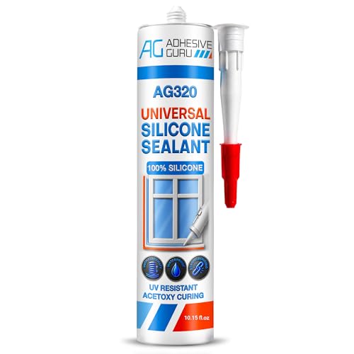 Adhesive Guru All Purpose Clear Silicone Sealant Waterproof 10.15 fl.oz, 100% Silicone Caulk, Weatherproof & Flexible Adhesive Sealant for Indoor and Outdoor Use, Transparent - 1 Pack 10.15 fl oz