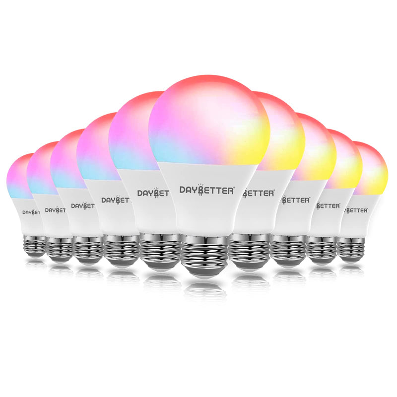 DAYBETTER Smart Light Bulbs, Alexa Light Bulb, WiFi Light Bulbs, RGBCW Color Changing Light Bulb A19 9W 800LM, Smart Bulbs that Work with Alexa & Google Assistant, 2.4Ghz only, No Hub Required,10 Pack 10
