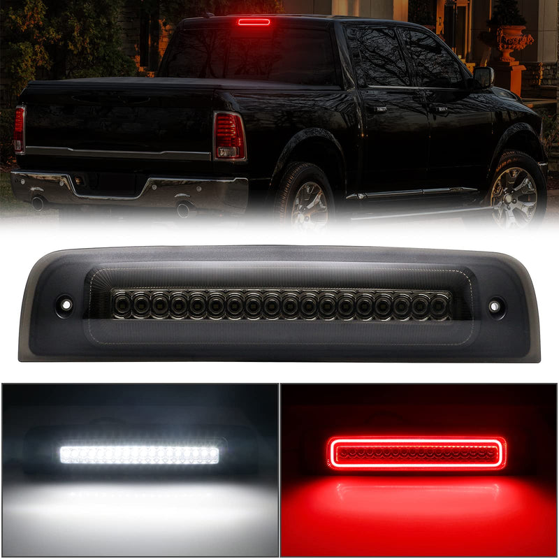 R&F Auto LED Strobe Third Brake Light Compatible With Ram 1500 2500 3500 4500 5500, 2010-2018, F1 Style Red Flash Smoked High Mounted Stop Lights with Seal Foam Gaskets Roof Cargo Lamp Pickup Truck E, for Ram (2010-2018) Smoked