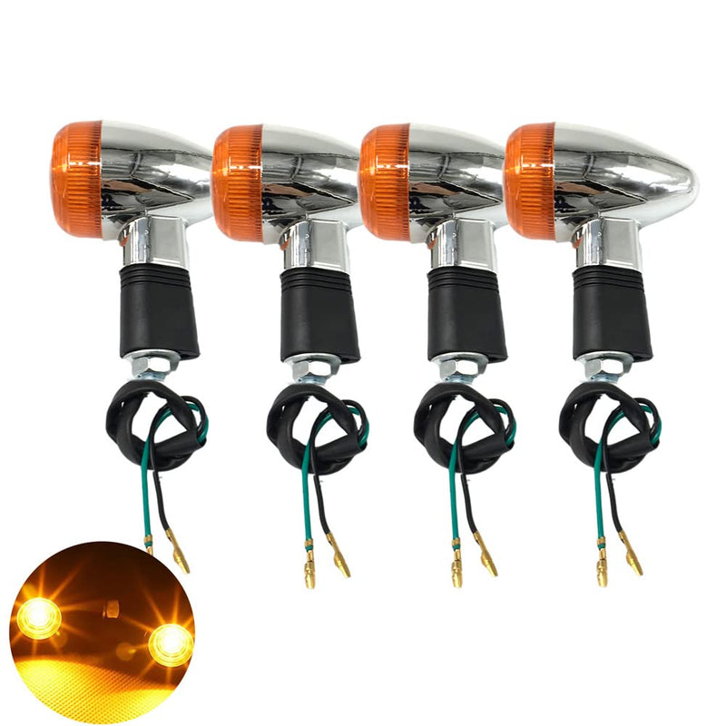 Universal 4pcs Motorcycle Turn Signals Chrome Bullet Front Rear Lights Compatible with Harley Honda Suzuki Yamaha Kawasaki Motorcycle Bobber Chopper Amber