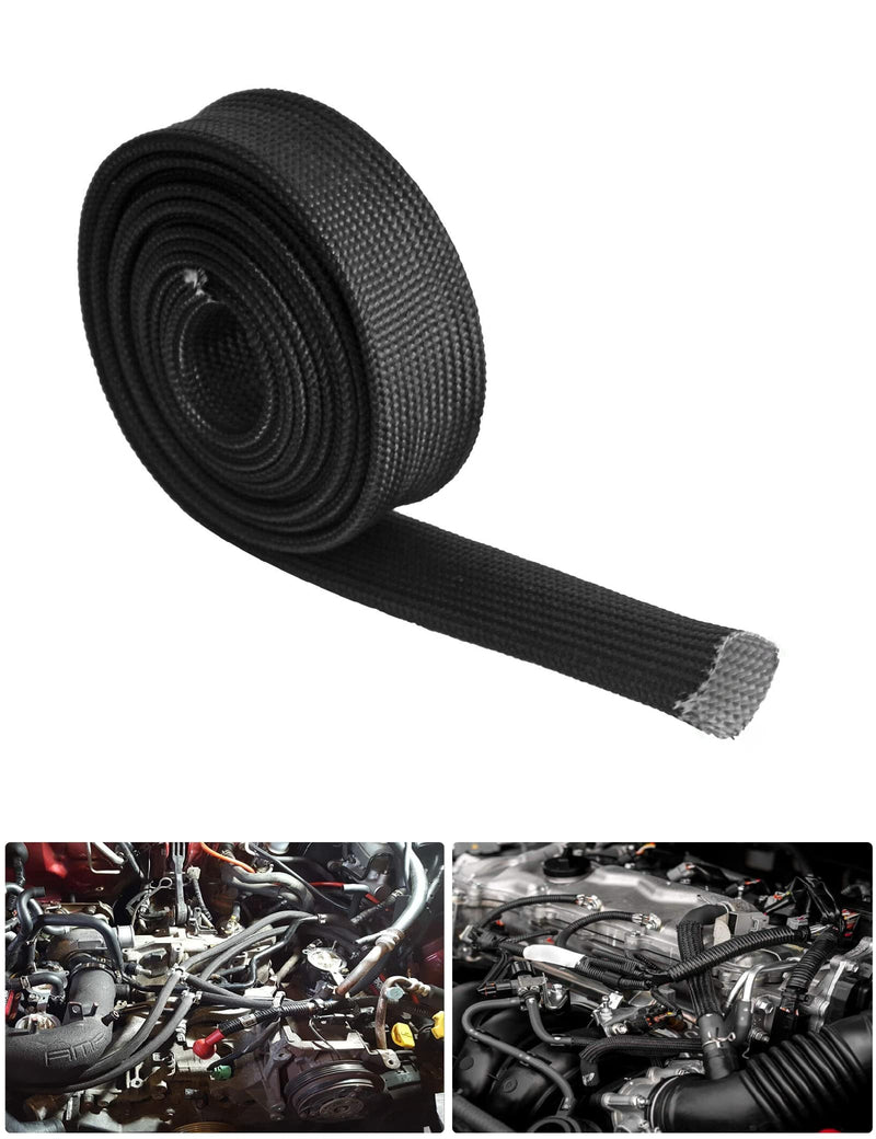 Heat Shield Sleeve Fuel Line Heat Shield Auto Hose Spark Plug Wire Cover Protectors Boots Roll 2500 Degree for Car&Auto Wire Loom Brake Cable (1/2" IDX10', BLACK) 1/2" IDX10'