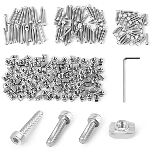 200pcs M3 T-Nuts Assortment Kit, Hammer Nut with Hex Socket Head Screws for Profile Groove M3 T-Nuts Socket Head Screws