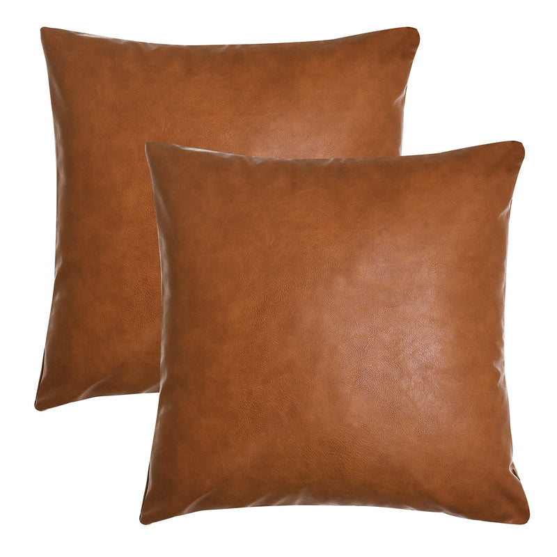Tosewever Faux Leather Throw Pillow Covers, 20 x 20 inch Set of 2 Luxury Cognac Brown Modern Pillowcases Solid Decorative Square Cushion Cases for Bedroom Living Room Couch Bed Sofa (Brown, 20" x 20") 20" x 20" (Pack of 2)