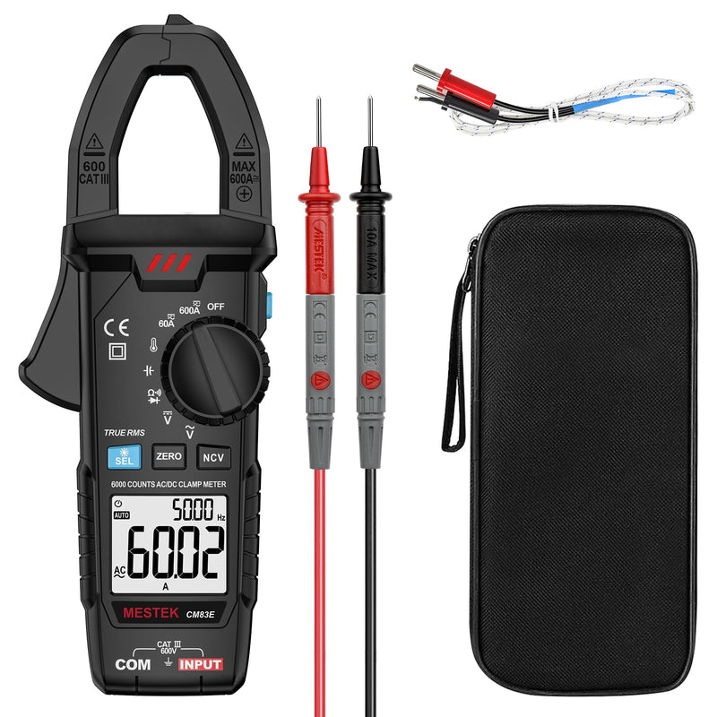 MESTEK Digital Clamp Meter Multimeter, TRMS 6000 Counts 600A Current Amp Volt Meter, Auto-Ranging Voltage Tester Measures AC DC Current Voltage Resistance Capacitance Temperature Diodes Continuity NCV