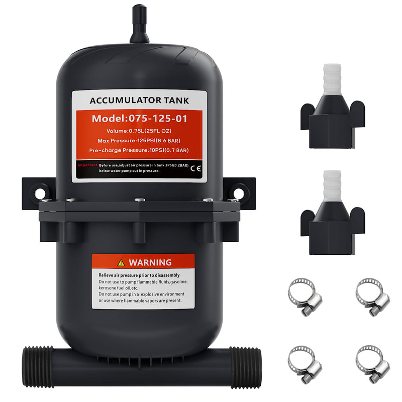 Pre-Pressurized Accumulator Tank, 0.75L Max 125PSI, 1/2 MNPT Port Fitting,Suitable for RV, Boat, Travel Trailer, Caravan