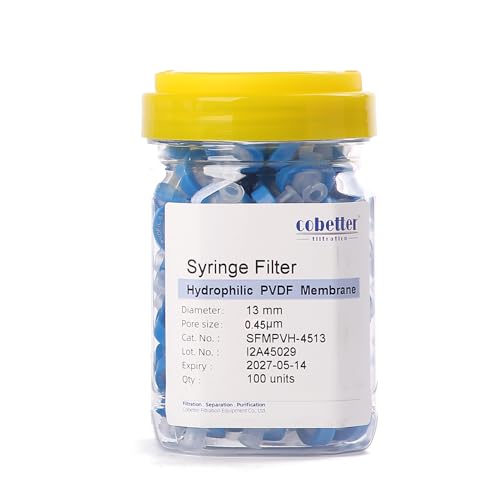 PVDF Syringe Filter, 0.45μm 13mm, Hydrophilic, Non-sterile, PK of 100
