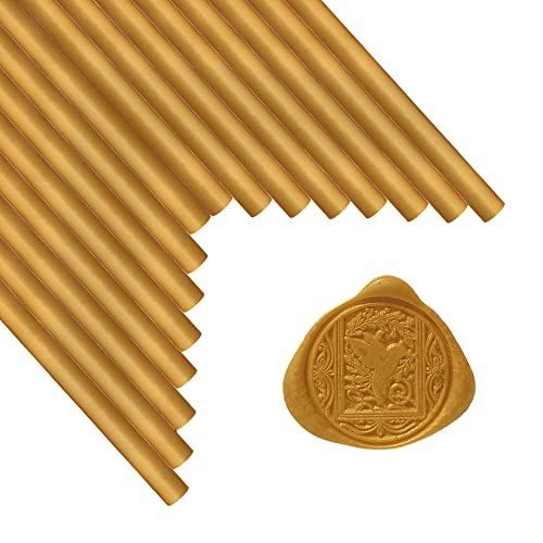 16 Count Gold Wax Seal Sticks for 0.44 Inch Glue Gun, Non-Toxic, Flexible, Durable, Suitable for Wedding Invitations, Cards, Envelopes