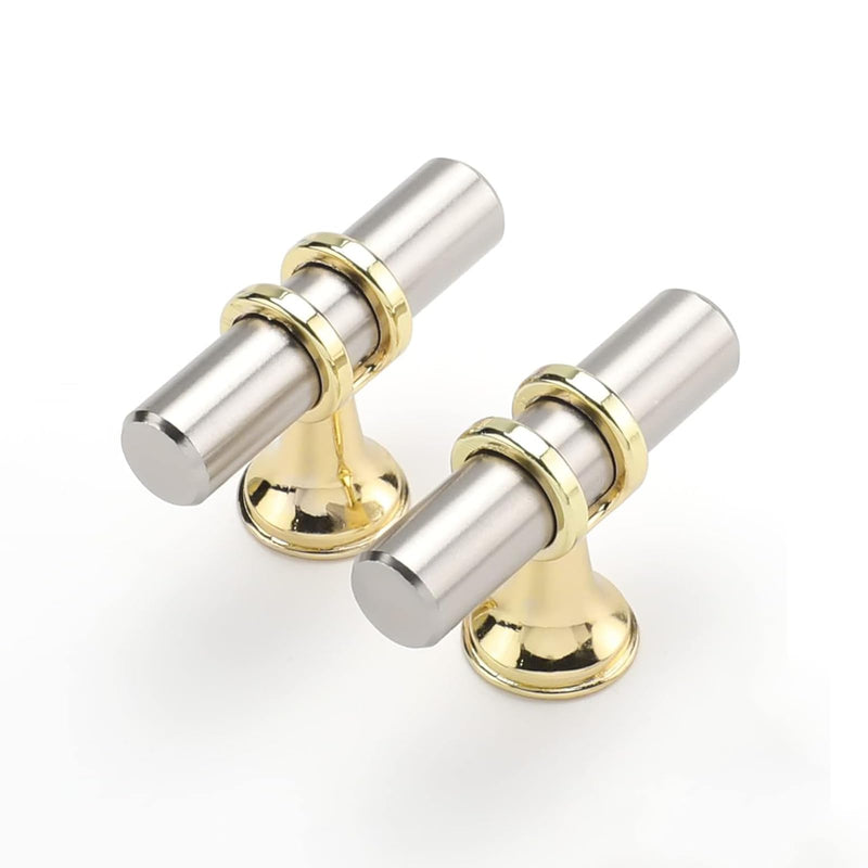 Haliwu 10 Pack Brushed Nickel Cabinet Knobs, Gold Cabinet Knobs Kitchen Handles Gold Kitchen Hardware, Single Hole Pulls T Bar Pulls 2-inch (50mm) single hole Brushed nickel&Gold