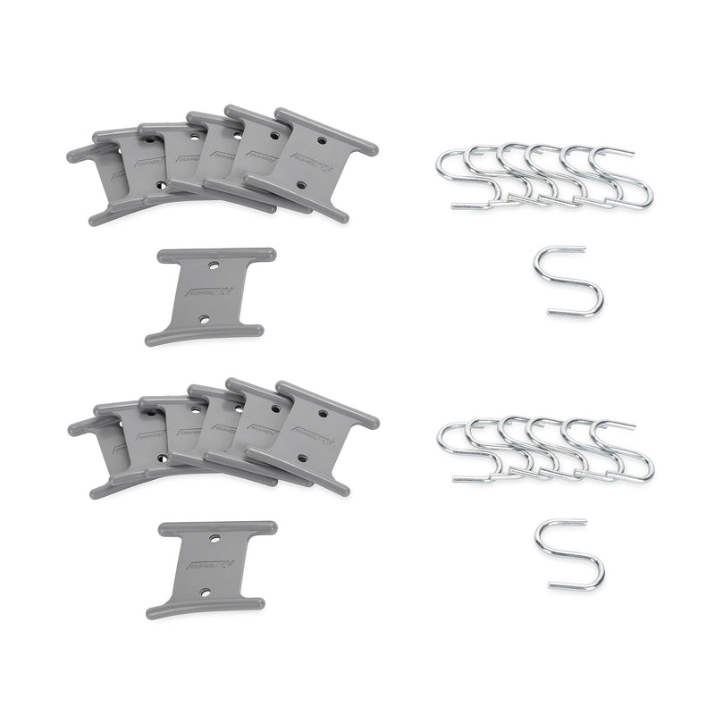 Camco Camper/RV Party Light Holders - Supports Up to 15lbs & Fits Most Awning Bar Channels - Great for Hanging String Lights, Patio Lights, LED Lights for Bedrooms, and More - Gray, 14-Pk (42692) Awning Light Holder 14 Pack