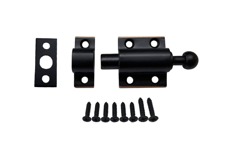 QCAA Solid Cast Brass Surface Bolt, Self-Locking Latch for Window & Door, Pull to Open, 2",Aged Classic Bronze, 1 Pack, Made in Taiwan Aged Classic Bronze