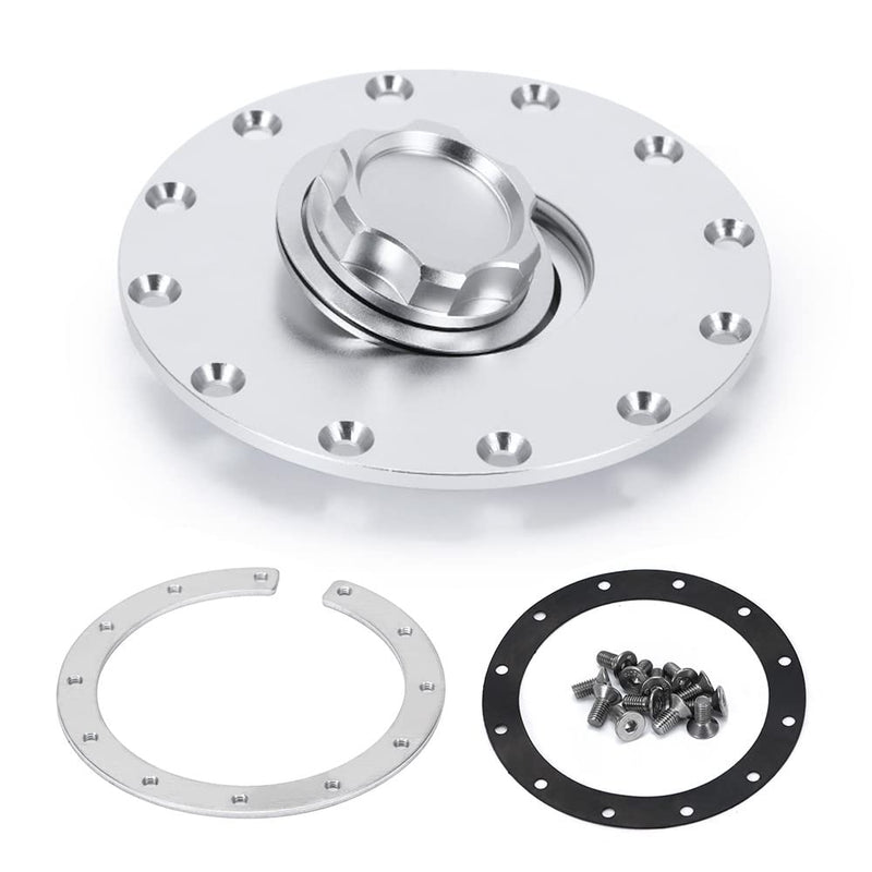 PTNHZ Universal Billet Aluminum Fuel Cell Cap Embedded Auxiliary Oil Tank Cover Flush Mount With 12 Hole Cell Bung and Gasket Embedded Oil Tank Cover