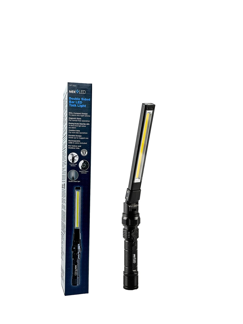 NextLED NT-7544 Heavy Duty Folding Work Light, Rechargeable, Double-Sided, 600x2 Lumen, Slim Magnetic Flashlight, W/Top Light, Aluminum Body, Magnetic Flashlight for Auto Repair/HVAC Inspection, IPX4 1200 Lumen Double Sided