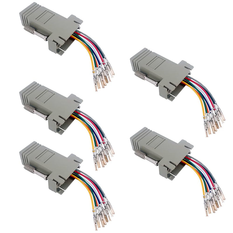 5Pcs DB9 Female to RJ45 Modular Adapter, DB9 to RJ45 Female Ethernet Connector Compatible with RS232 RS422 and RS485 Connection