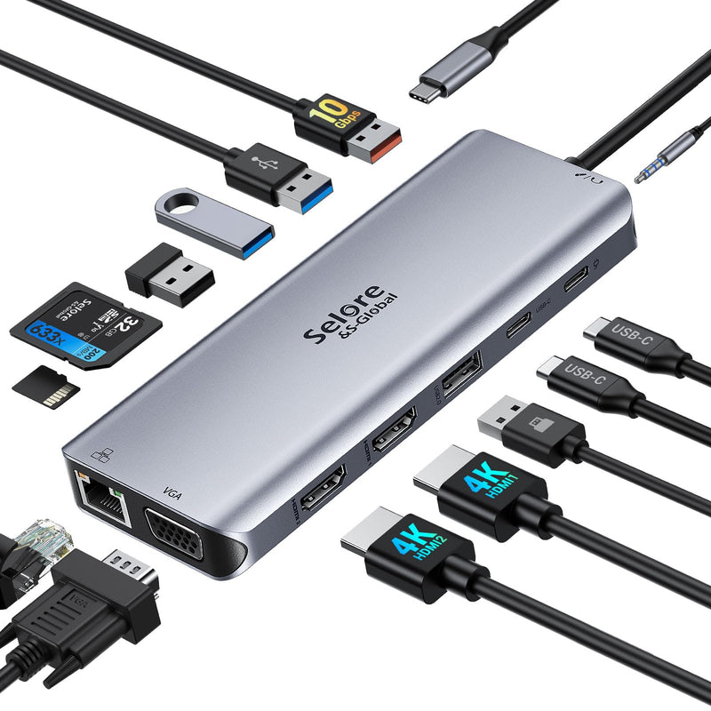 Selore&S-Global USB C to Dual HDMI Adapter 4K @ 60Hz