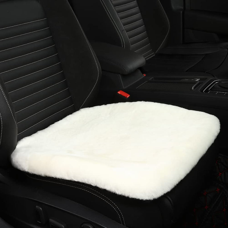 Genuine Sheepskin Auto Seat Pad, Australian Soft Wool Seat Cover Breathable and Sweat-Wicking Comfort Warm Universal Fit,19.2 inch x19.2 inch (Front seat Cushion 1pc, Ivory White) 1 Count (Pack of 1)