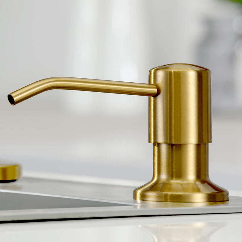 Soap Dispenser for Kitchen Sink Brushed Gold, Built in Stainless Steel Kitchen Soap Dispenser, Refill from The Top,in Counter Kitchen Sink Soap