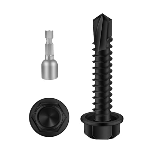 Mellewell #14 x 1 Hex Washer Head Self Drilling Screws, Self Tapping Sheet Metal Screws, 410 Stainless Steel, Black Finish, 100 PCS #14 x 1"